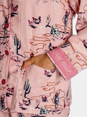 P.J. Salvage Wild Heart Pajama Flannel Shirt Sz Small Country Cowboy Horse X9